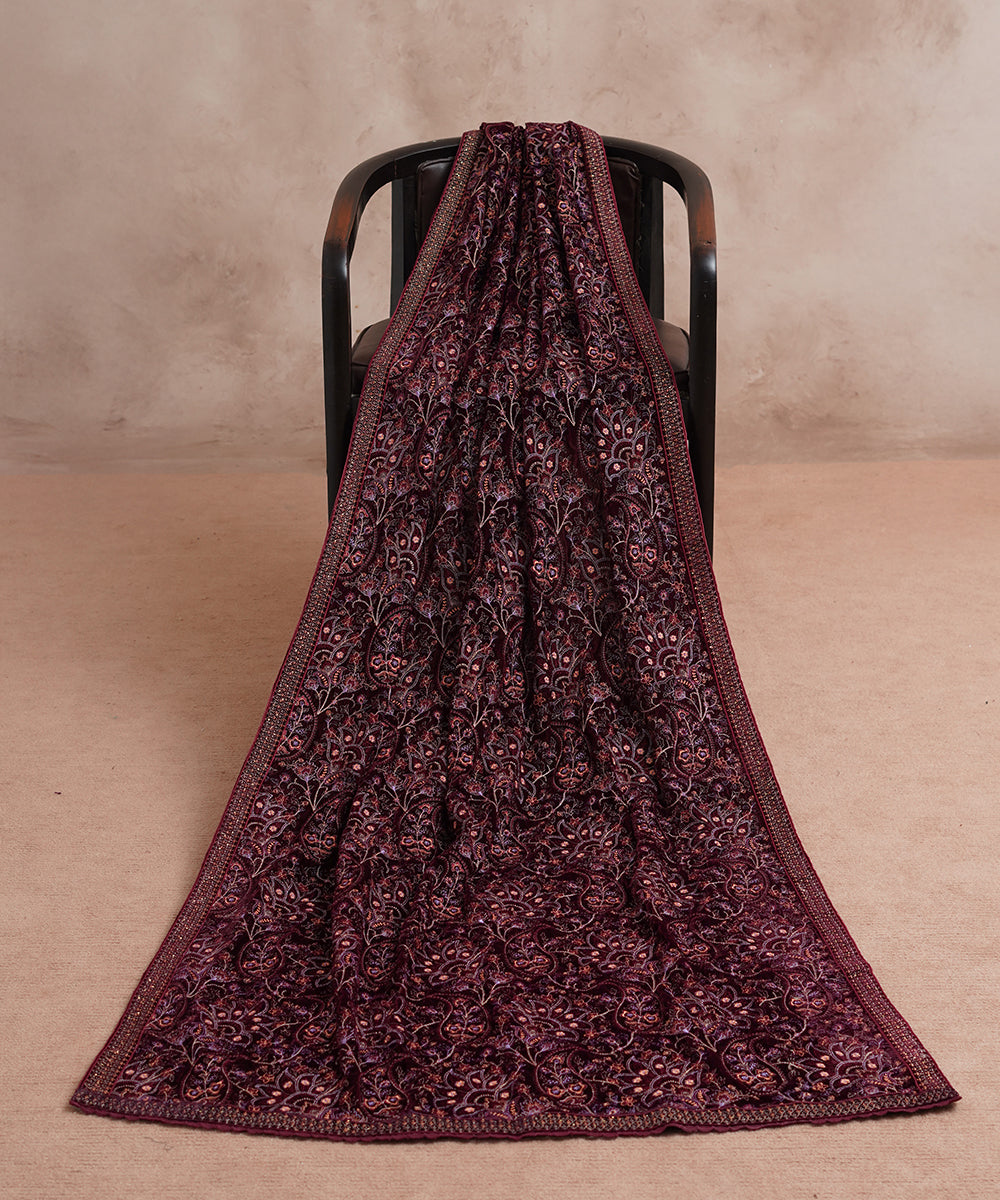 Women Embroidered Velvet Shawl | SHV-786