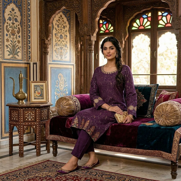 2-Piece Lawn Suit COM-PRINT-022 Purple