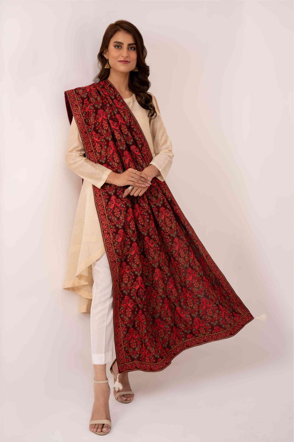 Maroon Embroidered Karandi Shawl.SHK-671 MAROON