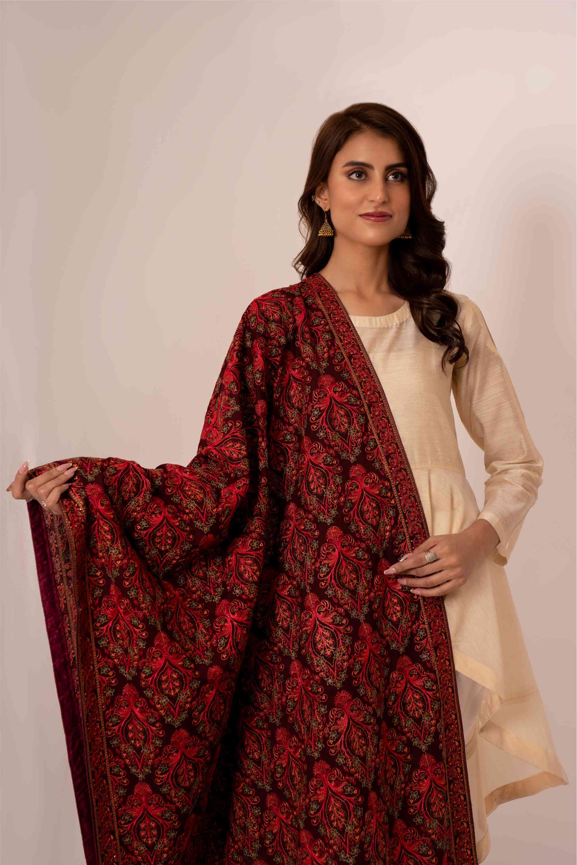 Maroon Embroidered Karandi Shawl.SHK-671 MAROON