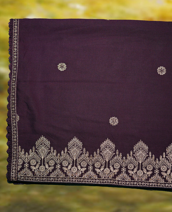Women Embroidered Karandi Shawl | SHK-654 PURPLE