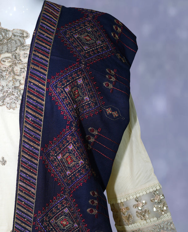 Women Embroidered Karandi Shawl | SHK-809 NAVY