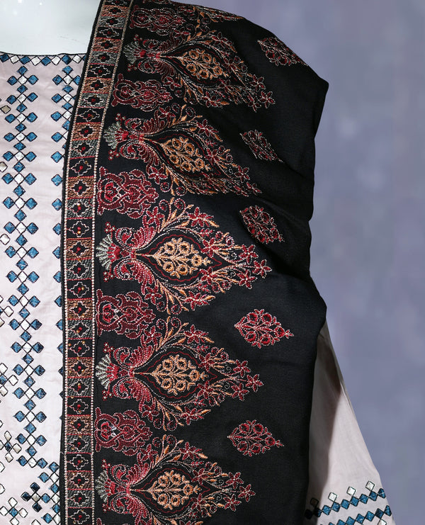 Women Embroidered Karandi Shawl | SHK-818 BLACK