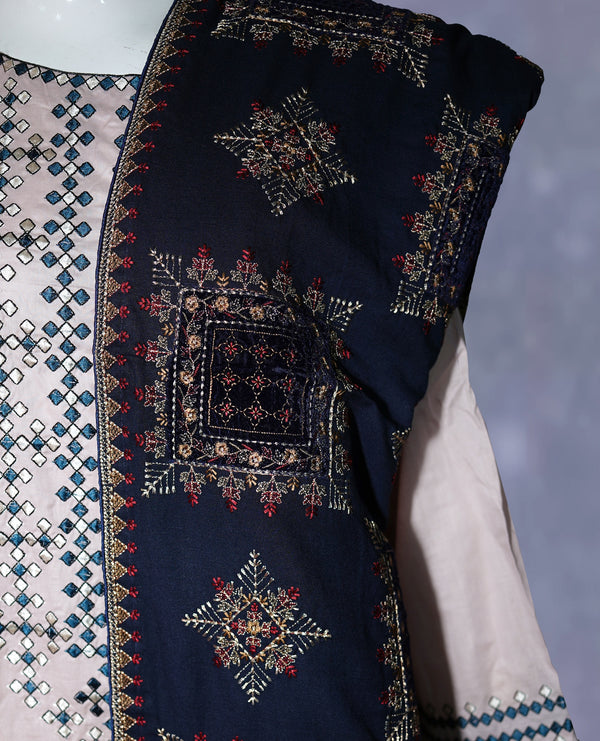 Women Embroidered Karandi Shawl | SHK-817 NAVY