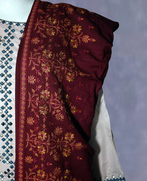 Women Embroidered Karandi Shawl | SHK-808 MAROON