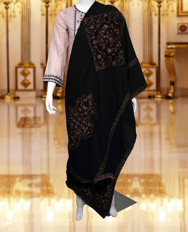 Women Embroidered Karandi Shawl | SHK-811 BLACK