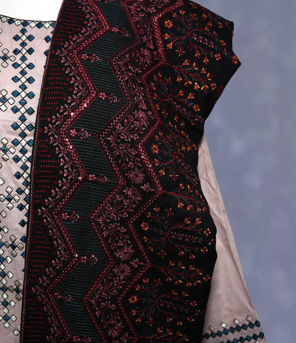 Women Embroidered Karandi Shawl | SHK-782 BLACK