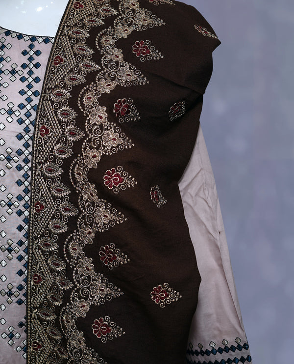 Women Embroidered Karandi Shawl | SHK-647 BROWN