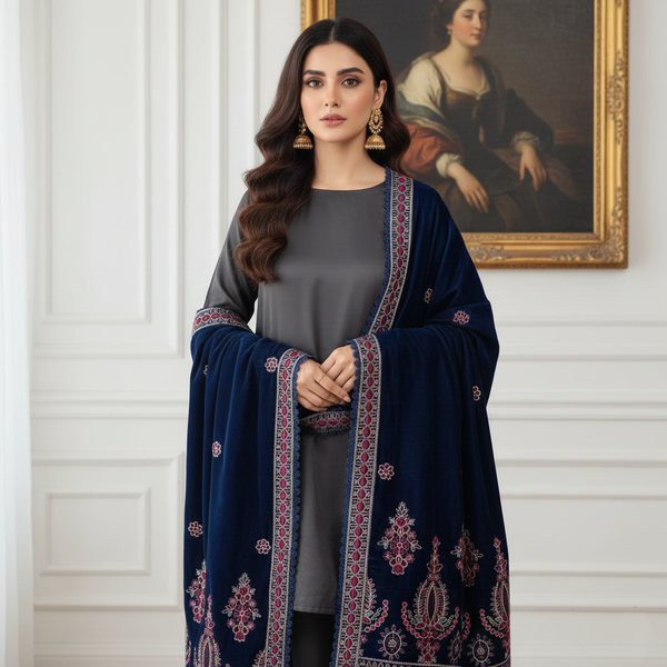 Women Embroidered Velvet Shawl | SHV-826