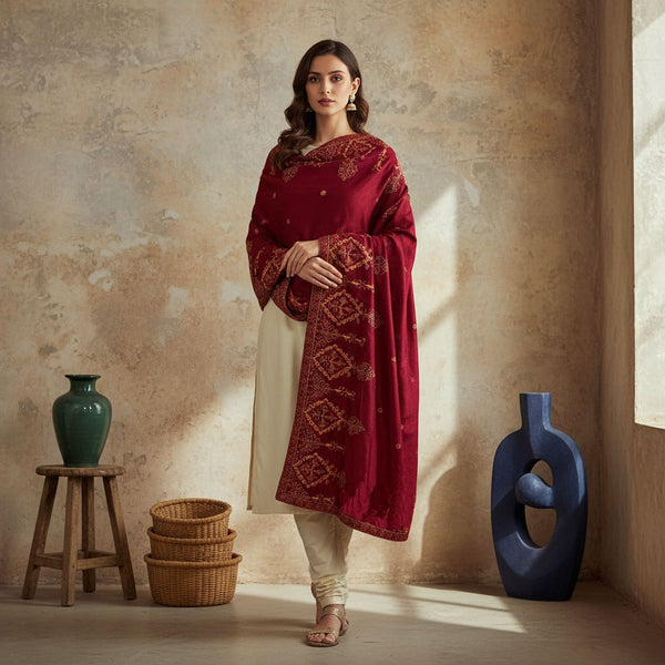 Women Embroidered Velvet Shawl | SHV-791